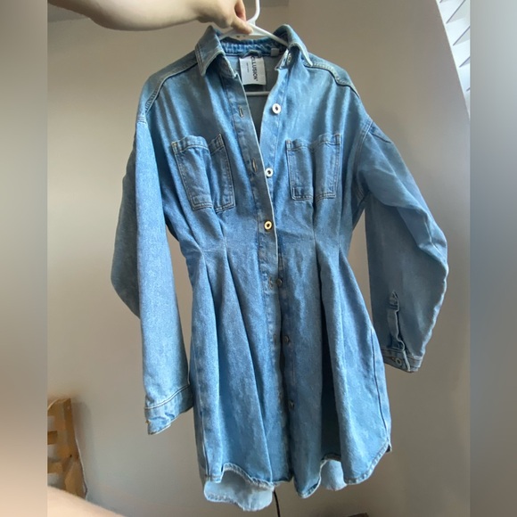 collusion Dresses & Skirts - Collusion Pleated Denim Blue Dress Jacket Long Sleeve size US 2 (like XS / S)